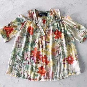 Pringle of Scotland Floral Cold Shoulder Blouse Top Size 4